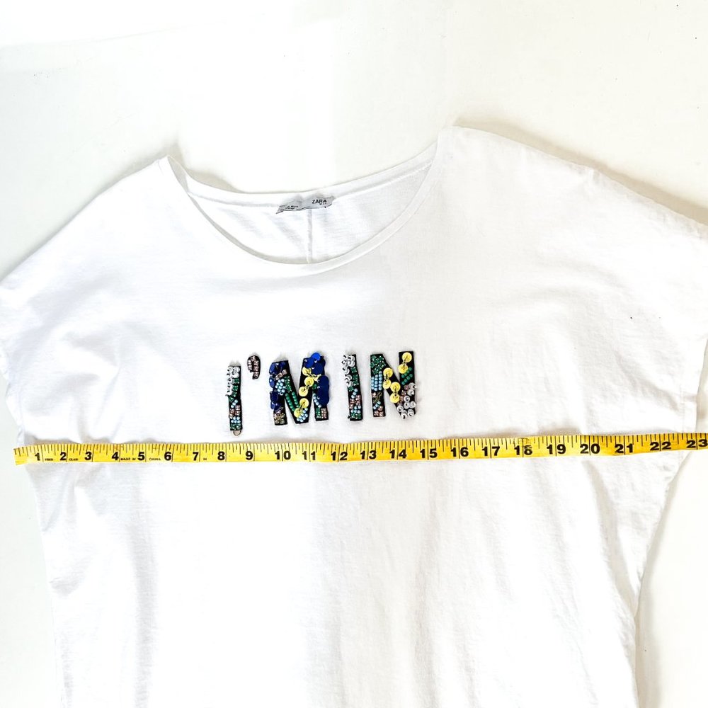 zara graphic white t-shirt w/sequin detail - Picture 3 of 4
